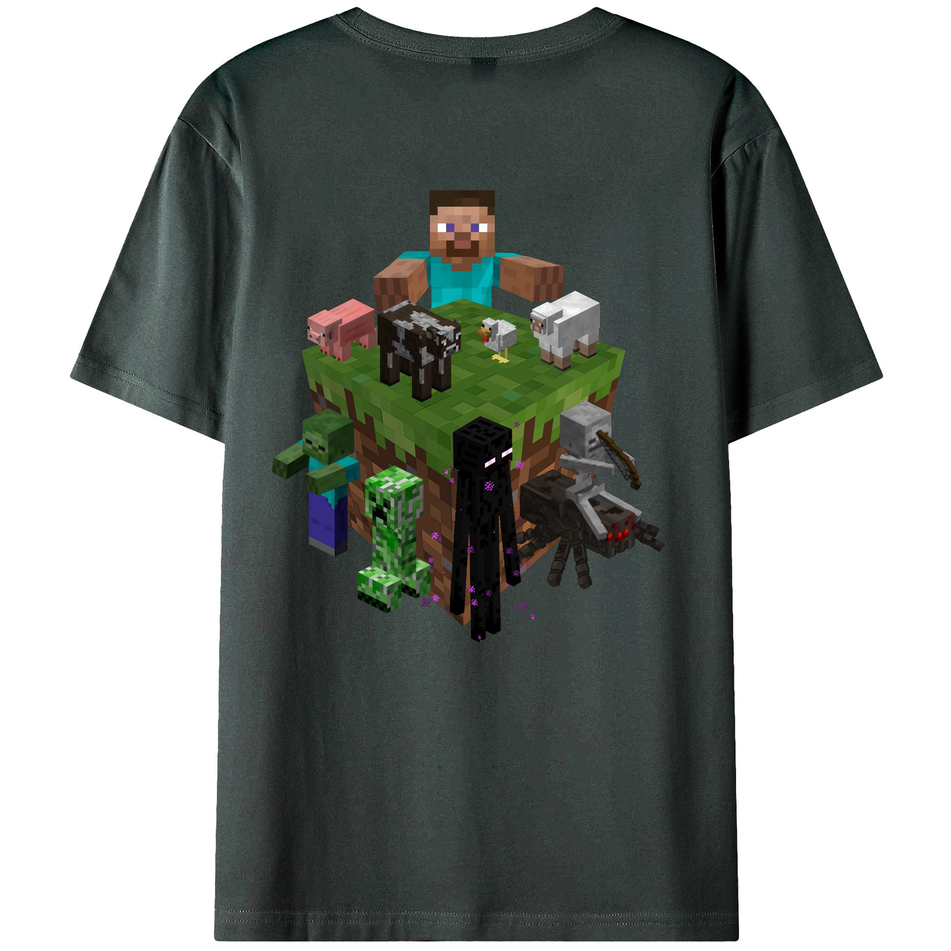 （画像用） マインクラフト ブロックの世界 Minecraft MC Block world 綿100％ メンズ半袖Tシャツ（バックプリント） 通気性
